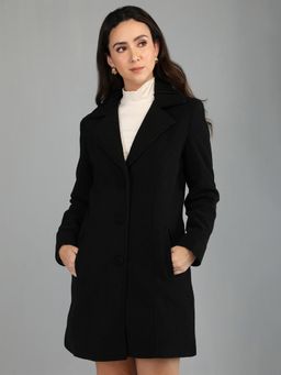 HONNETE - Women's Solid Regular Casual Black Single Breasted Winter Coat