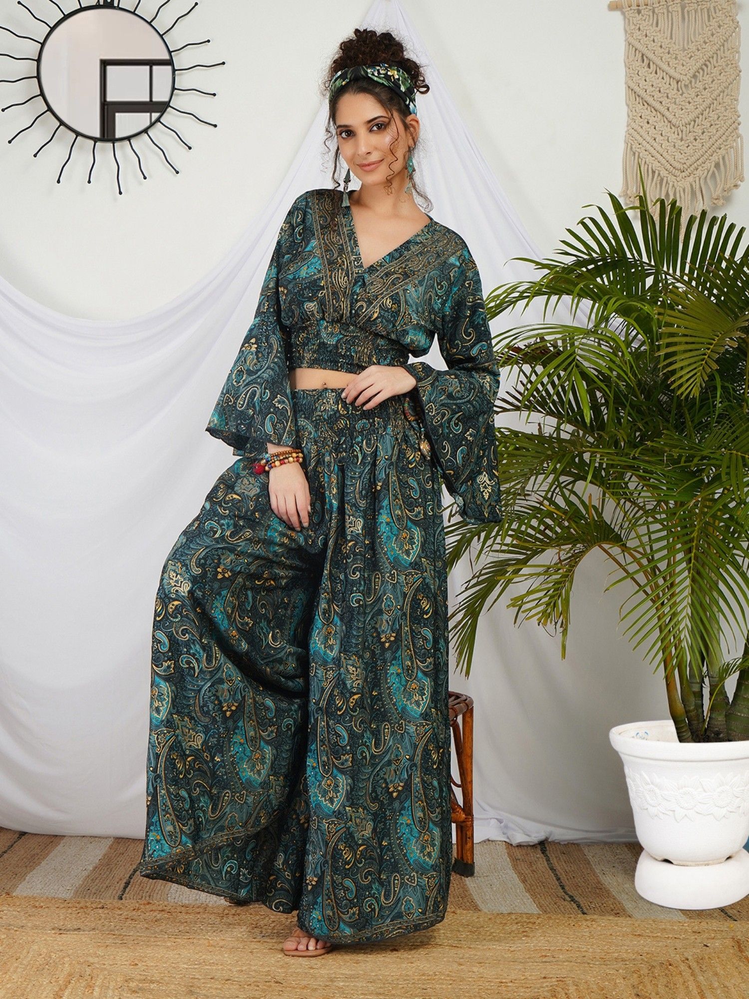 boholyfe Amira Ocean Whirl Crop Top with Palazzo-picture-5