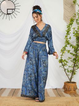 BOHOLYFE - Sapphire Glow Crop Top with Palazzo