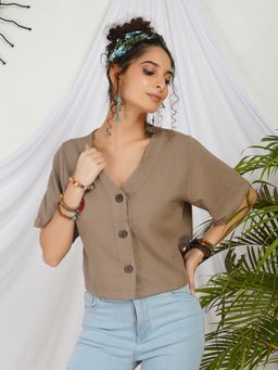 BOHOLYFE - Mireille Desert Beige Boho Crop Top