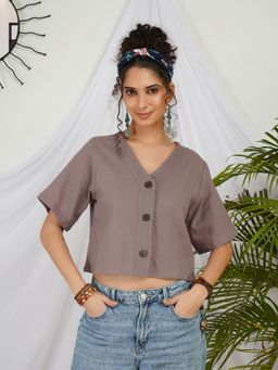 BOHOLYFE - Vivienne Smoky Mauve Boho Crop Top