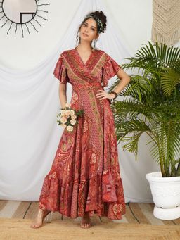 BOHOLYFE - Red Seliora Crimson Paisley Boho Maxi Dress