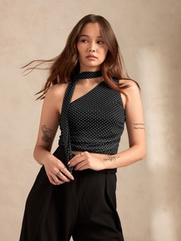 Outzidr - Black Polka Dot One Shoulder Top