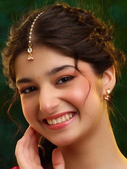 Ruby Raang Studio - Womens White Kundan Maang Tikka with Earrings