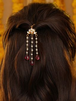 Ruby Raang Studio - Floral Pearl Kundan Hair Pin
