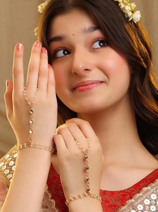 Ruby Raang Studio Kundan And Pearl Hand Harness