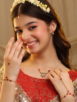 Ruby Raang Studio - Womens Pearl Pink Kundan Jewellery Set