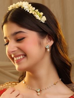 Ruby Raang Studio - Ruhani Pearl Kundan Necklace with Earrings