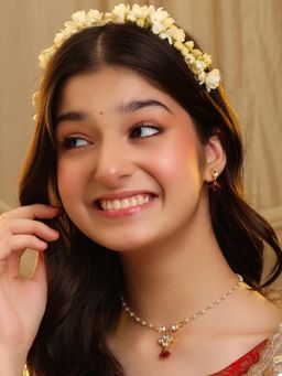 Ruby Raang Studio - Kundan Pearl Beaded Red Necklace with Earrings