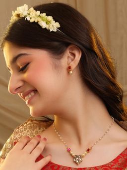 Ruby Raang Studio - Rani Pearl Kundan Necklace with Earrings