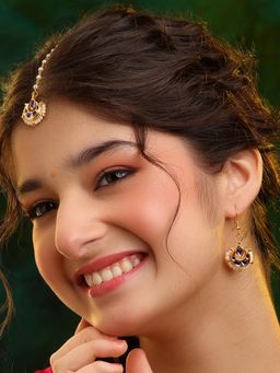 Ruby Raang Studio - Finest Gold Kundan Earrings With A Maang Tikka