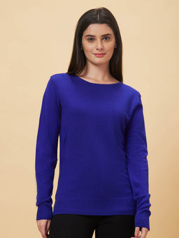 Globus - Women Blue Solid Round Neck Casual Top