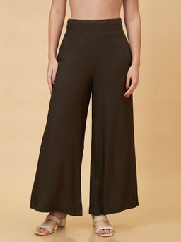 Globus - Women Olive Solid High-rise Flared Trouser
