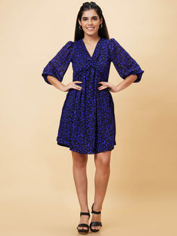 Globus - Women Navy Blue Printed Fit and Flare Casual Dress