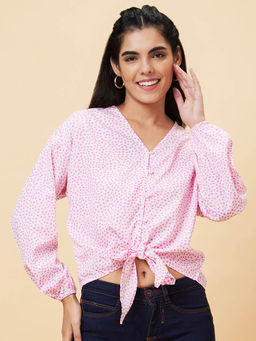 Globus - Women Pink Printed V-neck Casual Top