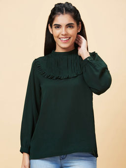 Globus - Women Green Solid High Neck Casual Top