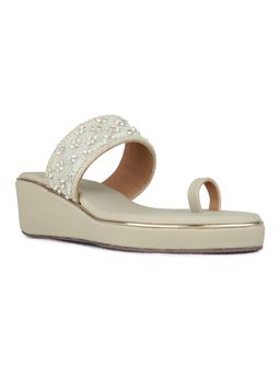 Inc.5 - Womens Green Ethnic Embellished Round Toe Wedges Heels