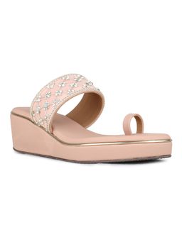 Inc.5 - Womens Peach Ethnic Embellished Round Toe Wedges Heels