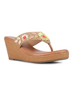 Inc.5 - Womens Brown Ethnic Embellished Round Toe Wedges Heels