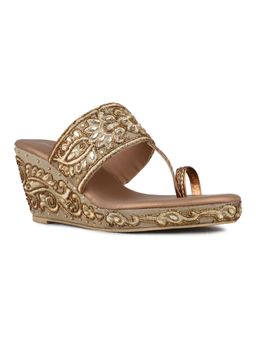 Inc.5 - Womens Gold Ethnic Embellished Round Toe Wedges Heels