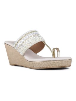 Inc.5 - Womens White Ethnic Embellished Round Toe Wedges Heels