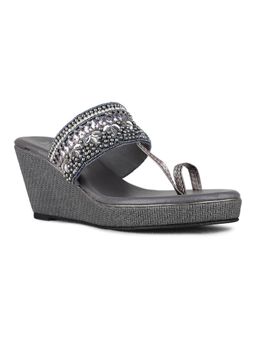 Inc.5 - Womens Grey Ethnic Embellished Round Toe Wedges Heels