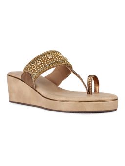 Inc.5 - Womens Gold Ethnic Embellished Wedges Heels