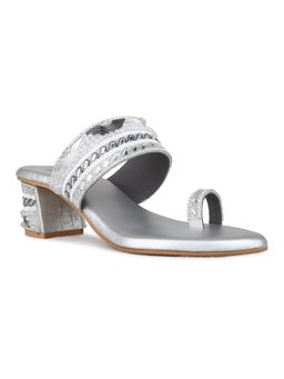Inc.5 - Womens Silver Ethnic Embellished Block Heels