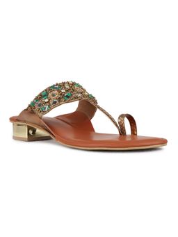 Inc.5 - Womens Gold Ethnic Embellished Block Heels