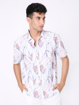 BLNK - White Men Printed Textured Short Sleeve Shirt