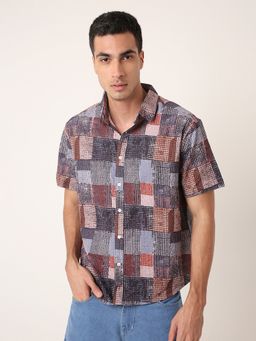 BLNK - Brown Multicolor Textured Check Print Casual Shirt