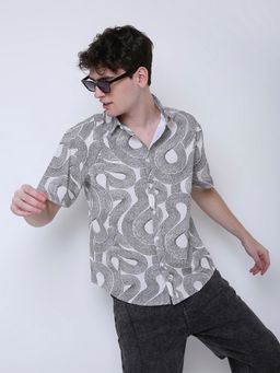 BLNK - Grey Abstract Printed Short Sleeve Shirt