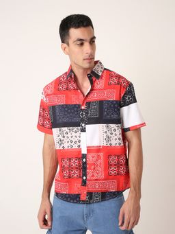 BLNK - Multi-Color Multicolor Patch Printed Short Sleeve Casual Shirt