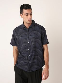 BLNK - Black Leaf Print Short Sleeve Casual Shirt