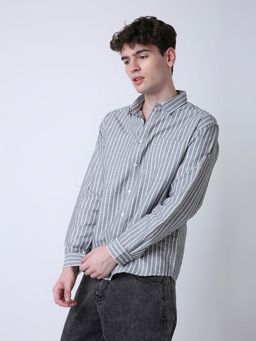 BLNK - Oxford Vertical Striped Grey Long Sleeve Casual Shirt