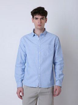 BLNK - Oxford Vertical Striped Long Sleeve Blue Casual Shirt
