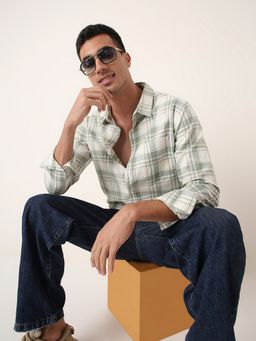 BLNK - Green Relaxed Fit Checkered Cotton Shirt