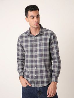 BLNK - Grey Men Textured Pure Cotton Checked Casual Shirt