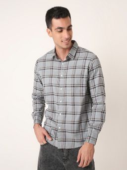 BLNK - Grey Textured Pure Cotton Checked Casual Shirt