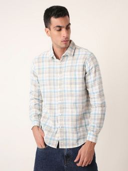 BLNK - Blue Men Classic Cotton Checkered Casual Blue Shirt