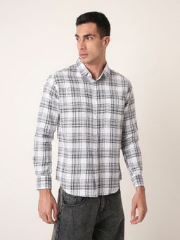 BLNK - White Classic Cotton Checkered Casual White Shirt