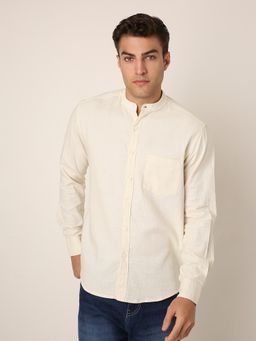 BLNK - Cream Premium Cotton Mandarin Collar Cream Shirt