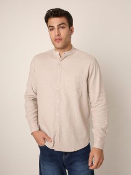 BLNK - Beige Premium Cotton Mandarin Collar Shirt
