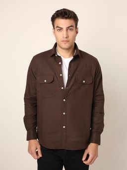 BLNK - Brown Premium Cotton Utility Brown Shirt