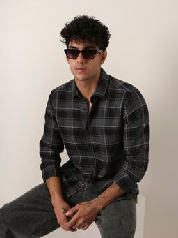 BLNK - Grey Textured Premium Checkered Casual Shirt