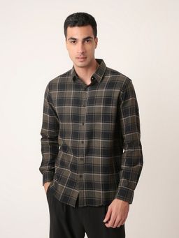 BLNK - Olive Men Textured Premium Checkered Casual Shirt