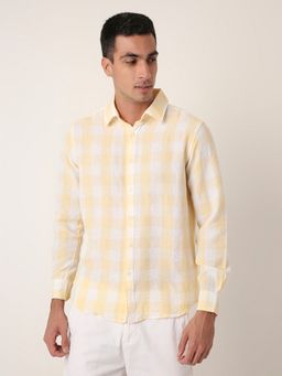 BLNK - Yellow Linen Blend Check Casual Yellow Shirt