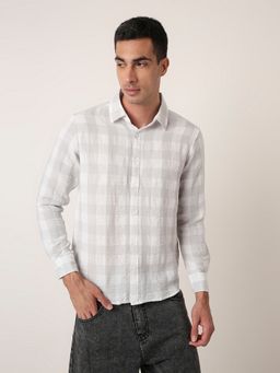 BLNK - Grey Men Linen Blend Check Casual Grey Shirt