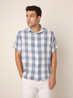 BLNK - Blue Checkered Short Sleeve Casual Blue Shirt