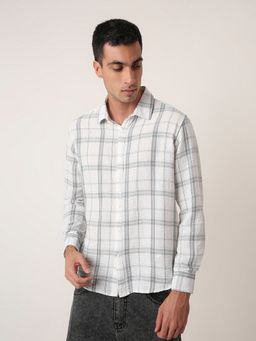BLNK - Grey Linen Blend Check Casual Grey Shirt